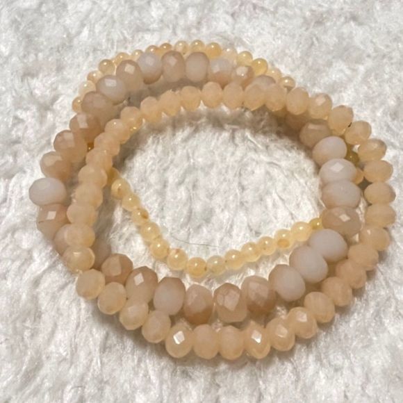 Lot of 3 Peach Faceted Graduated Beads Elastic Bracelet - Picture 2 of 7
